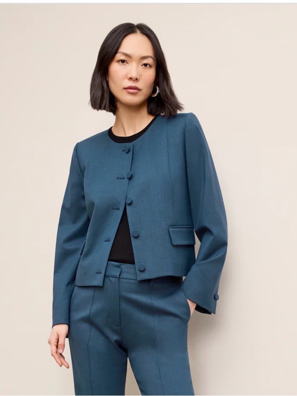 MM LaFleur The Aniya Crop Jacket - Italian Wool Twill bluebell size 6 nwt - Picture 3 of 14